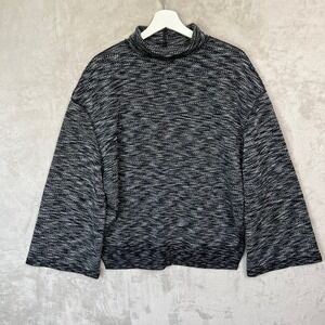 We The Free People Sweater M Black Gray Marled Split Back Turtleneck Bell Sleeve